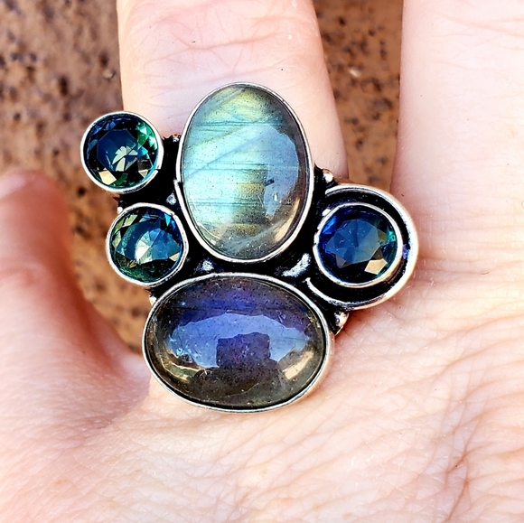 New Labradorite & Bi-Color Tourmaline Silver Ring. - Picture 13 of 16